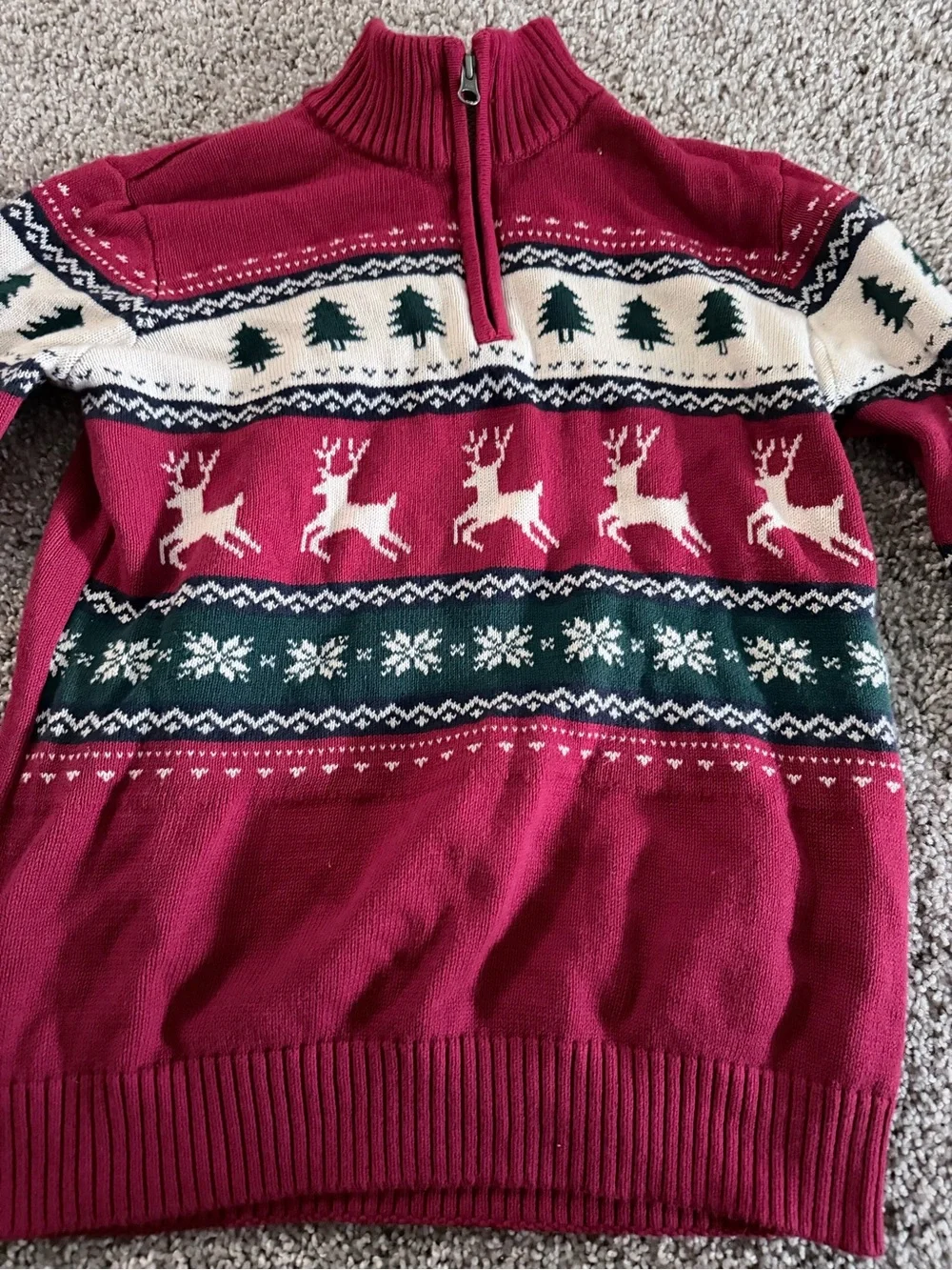 The Children's Place Red, Green and White Holiday Reindeer Quarter-Zip Sweater